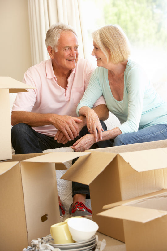seniors packing and moving boxes, elderly safety in the home