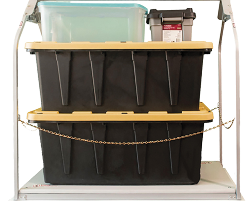 versalift attic lift with two black and yellow tubs