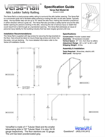 Versarail 60 Specification