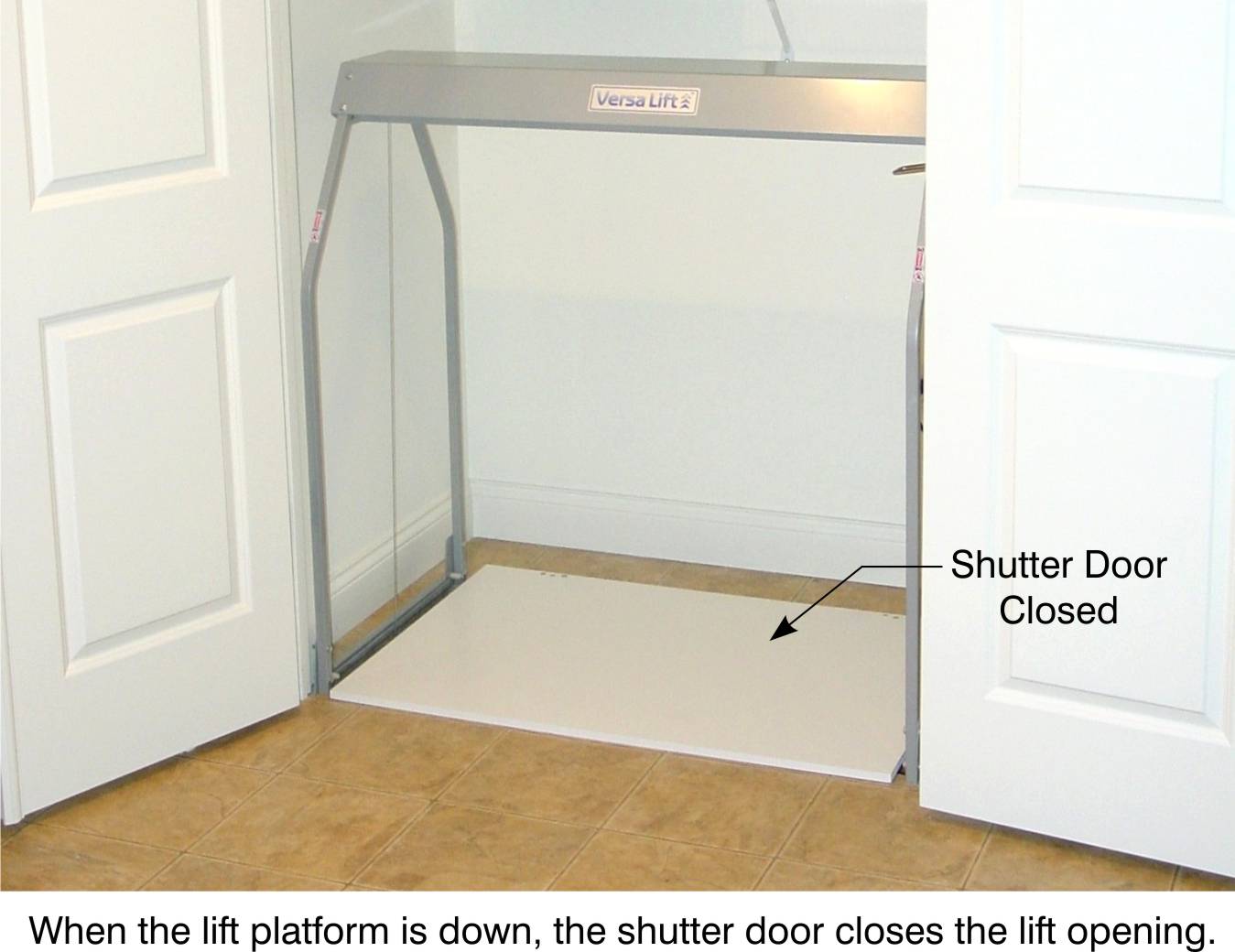 AS-32 Auto-Shutter Door. This is a steel door for in-home safety that closes down over the opening when the lift is in down position. | Versaliftsystems