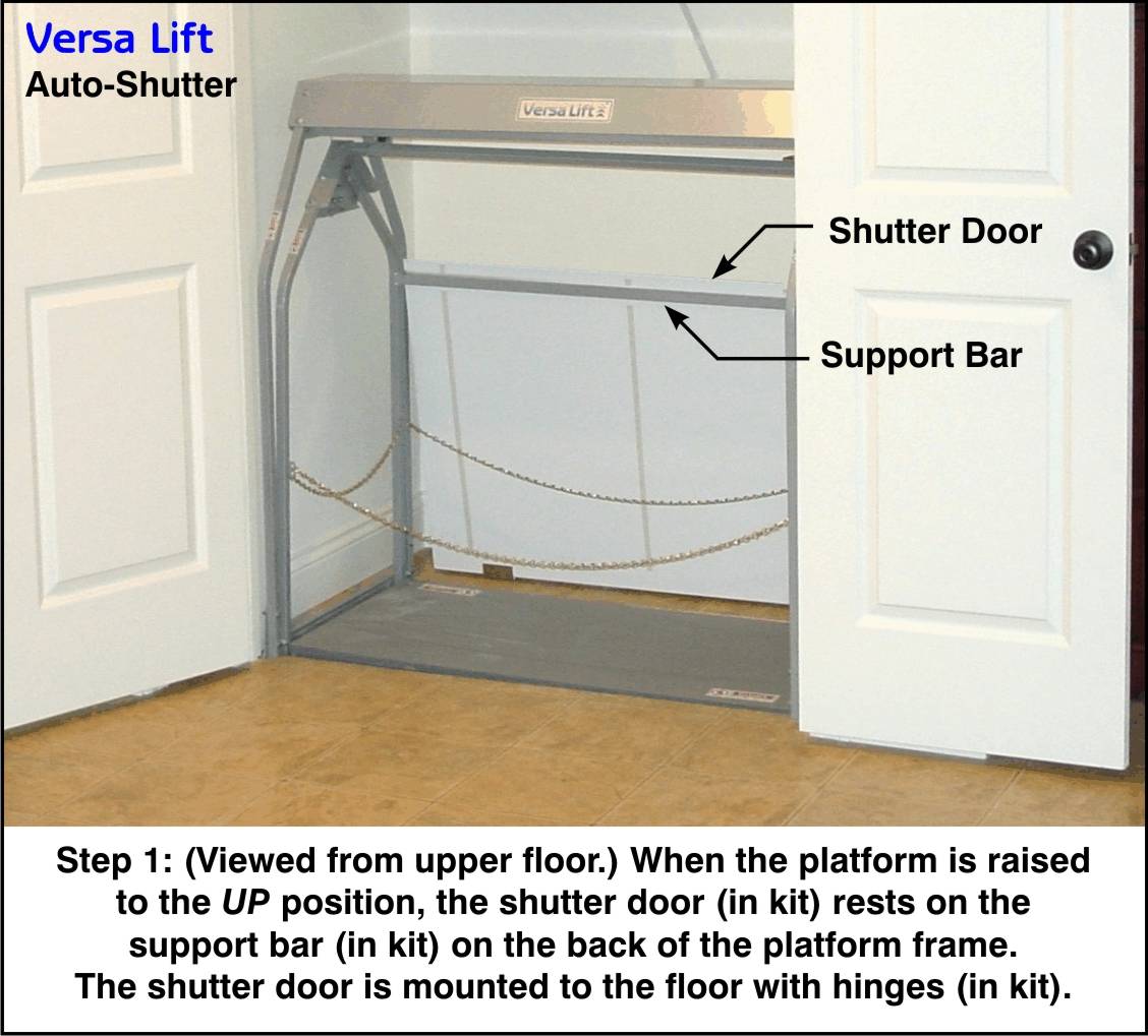 AS-32 Auto-Shutter Door. This is a steel door for in-home safety that closes down over the opening when the lift is in down position. | Versaliftsystems